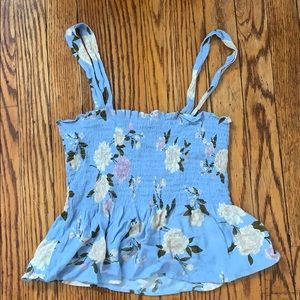 Blue Floral Tubbed Tank Top
